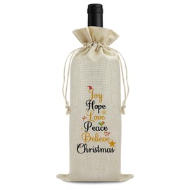 Christmas Burlap Wine Bags Christmas Wine Gift Bags for Wine Bottles Christmas Gift for Wine Lover Her Him Christmas Wine Bottle Covers for Xmas Holiday Party Decor Wine Bottle Bags with Drawstring