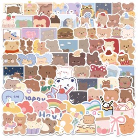 Amaxiu Cartoon Bear Stickers, 102 PCS Cute K-pop Bear Sticker Vinyl Bear Decals Waterproof Vinyl Stickers Kawaii Animal Sticker DIY Decorations for Laptop Water Bottles Skateboard(Style A)