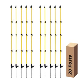 Electric Fence Posts 46 Inches, Fiberglass Step in Temporary Electric Fence Posts for Cows, Sheep, Dog, Portable Fence Stakes for Electric Fencing-20 PCS