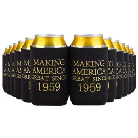 Crisky 60th Birthday Beer Sleeve, 60th Birthday Can Cooler Insulated Covers, 60th Birthday Decorations Black Gold Making America Great Since 1960, Neoprene Coolers for Soda, Beer, Can Beverage, 12 Pcs