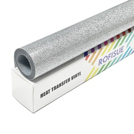 ROFISUE Glitter Heat Transfer Vinyl Glitter Iron on Vinyl for T Shirts Easy to Cut and Weed Compatible with All Cutter Machines HTV Vinyl Iron on for Cricut (Silver, 12Inches*6Ft)