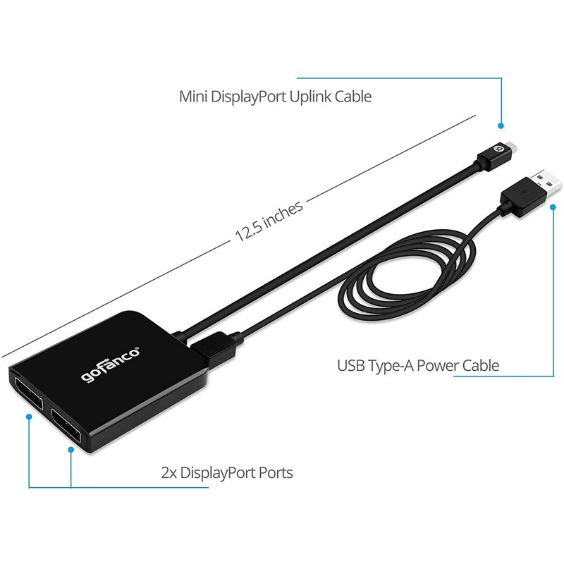 gofanco Mini DisplayPort to Dual DisplayPort MST Hub - mDP
