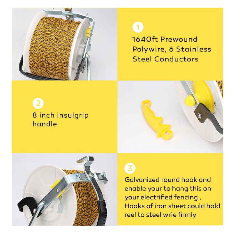 3:1 Geared Reel Prewound Polywire with 6 Stainless Steel Conductor/Strands