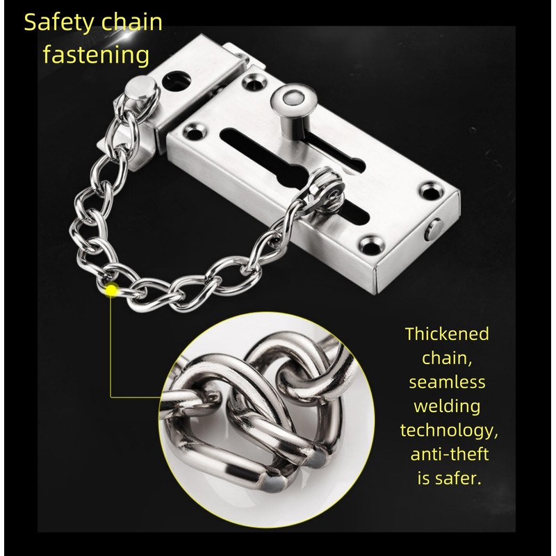 Stainless Steel Anti-hotlink Latch, Sliding Bolt Latch with Chain, Household