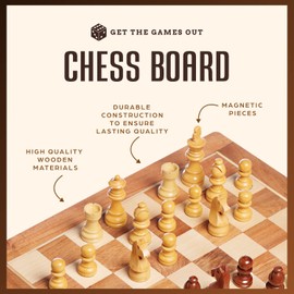 Get The Games Out Travel Chess Set | Handcrafted Large Wooden Board, Magnetic Felted Pieces, Portable, Foldable and Easy Storage | Board Game Gift Set for Kids and Adults | 14 x 14.25 Inches (Brown)