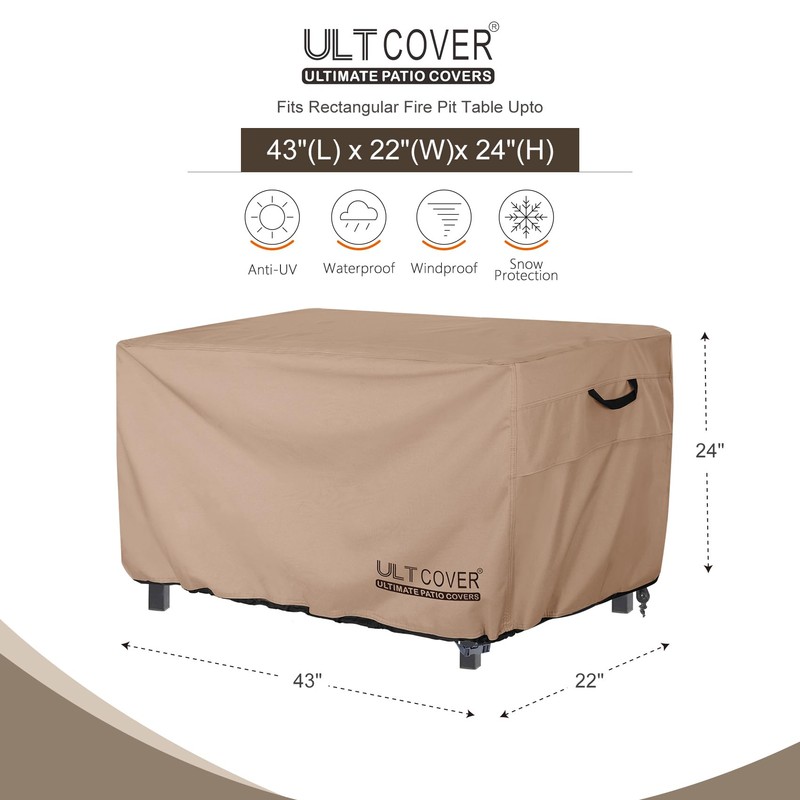 ULTCOVER Rectangular Gas Fire Pit Table Cover 43x22 inch Waterproof