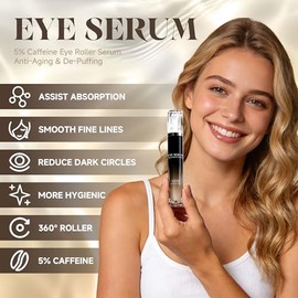 Crema de ojos con rodillo de 360°, tratamiento antienvejecimiento para arrugas y líneas finas, suero de cafeína debajo de los ojos para ojeras e hinch