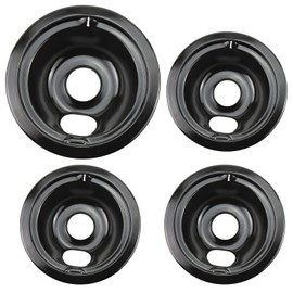 WB31M19 WB31M20 Porcelain Drip Pans by Blutoget - Compatible for GE Hotpoint Range Cooktop -Includes 3 6-Inch and 1 8-Inch Pans -4 Pack (Black Porcelain)- Stove Drip Pans for 3 Small Burners & 1 Large