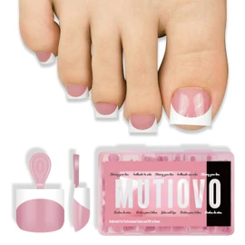 MUTIOVO Extra Short Toe Nail White French Tip BERRY PINK,Soft Gel False Toenail Extension Kit,Thick Sharp Square Press On,Need Builder Gel & Apply Top Coat, No Glue included,for DIY x16 Sizes 224 pcs
