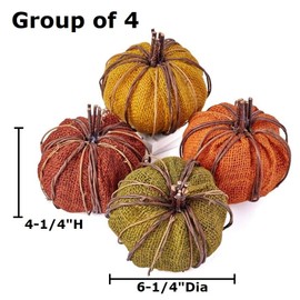 Factory Direct Craft Group of 4 Artificial Harvest Mix Burlap Pumpkins for Fall Bowl Displays, Arrangements and Thanksgiving Centerpieces - 6-1/4 Inches Dia