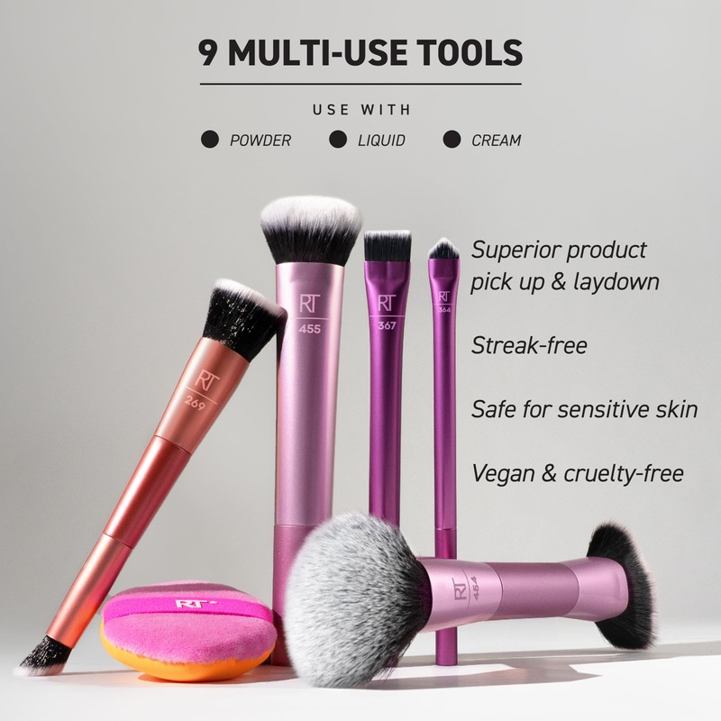 Real Techniques Big Blends Energy Brush + Dual-Sided Puff, 6