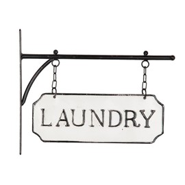 Foreside Home & Garden White and Black Enamel Laundry Wall Sign on Metal Hanger