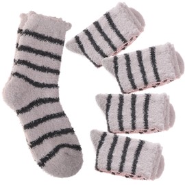 EBMORE Womens Fuzzy Socks Fleece Fluffy Cabin Plush Warm Sleep Soft Cozy Winter Adult Stocking Stuffers Christmas Valentines Mothers Day Gifts for Mom Her Slipper Socks (Striped Khaki)