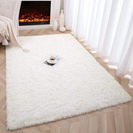 Foxmas Large Area Rugs for Living Room Bedroom 5x8 Feet, Fluffy Kids Room Plush Shaggy Nursery Rug Furry Throw Carpets for Boys Girls, College Dorm Fuzzy Rugs Home Decorate Rug, Cream