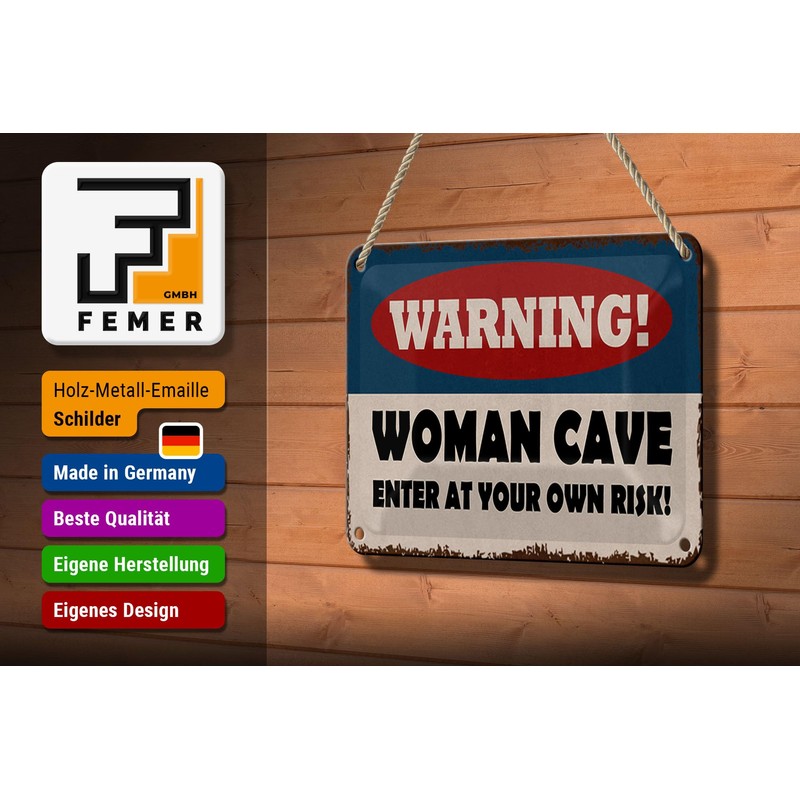 Tin Sign Saying 18 x 12 cm Warning Women Cave