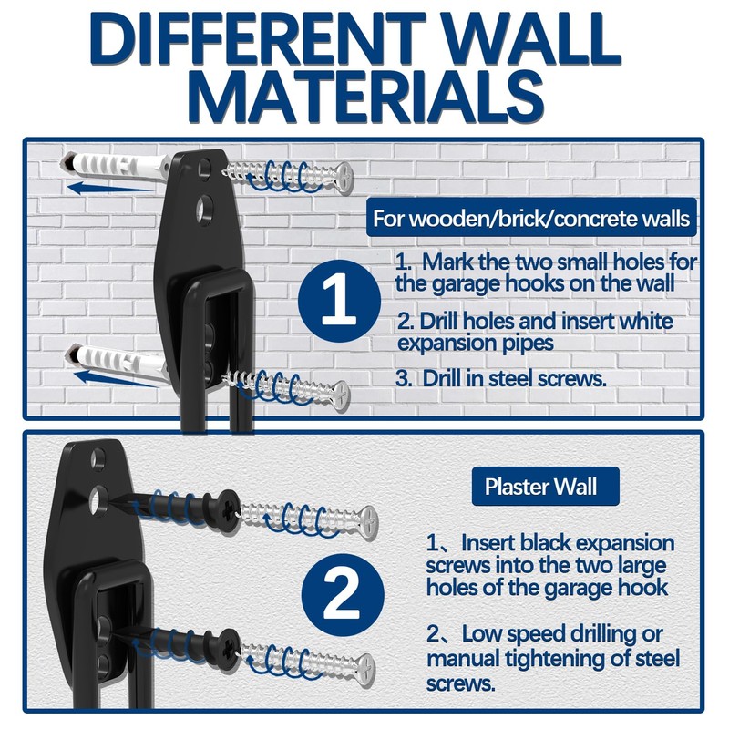 3-H Pack of 4 Wall Hooks, Garage Hooks, Heavy Duty