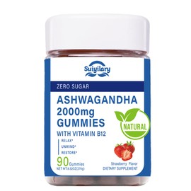 Suiyilary Ashwagandha Gummies 2000mg, Ashwagandha High Strength Root Extract Supplement with Vitamin B12 for Men Women, Strawberry Flavour 45 Days Supply 90 Gummies