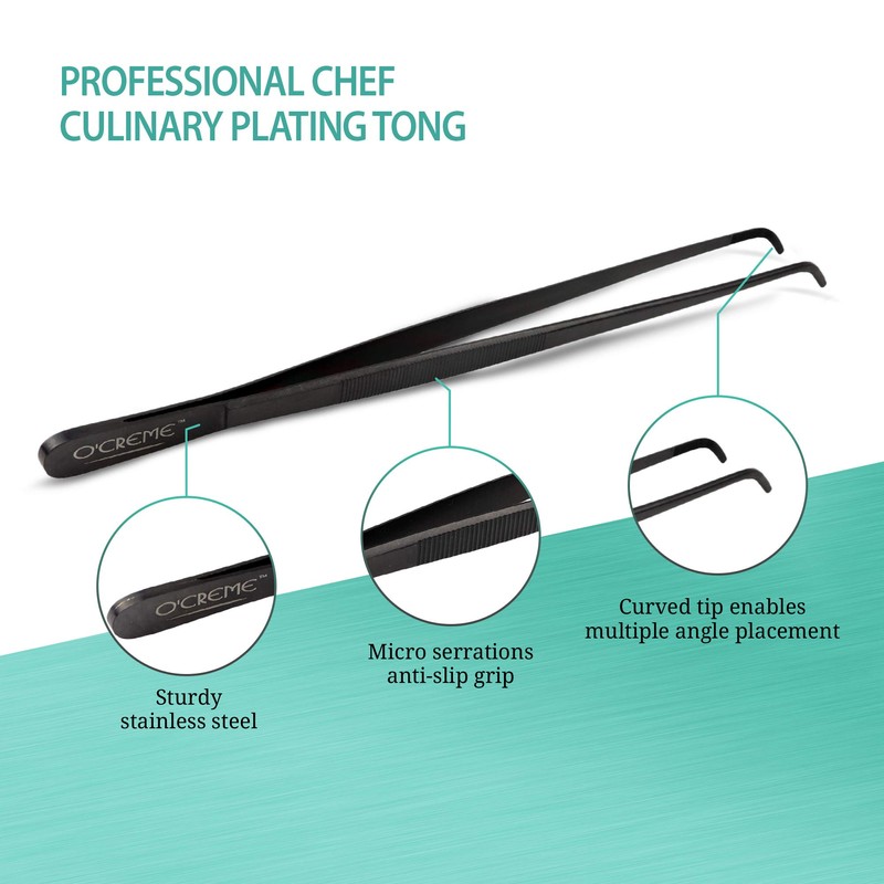 O'Creme 12 Inch Stainless Steel Precision Kitchen Culinary Tweezer Tongs