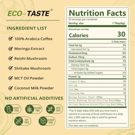 Moringa Mushroom Coffee Infused with Reishi, Moringa & Shiitake - 30% Beta-Glucans, Nutrient-rich and Antioxidants - 6.35oz (180g)