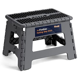 Flottian 9" Folding Step Stool for Adults and Kids Holds Up to 300 lbs ,Non-Slip Folding Stools with Portable Handle, Compact Plastic Foldable Step Stool for Bathroom,Bedroom, Kitchen Gray