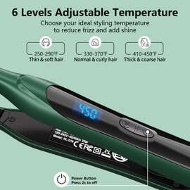 DSHOW Pencil Flat Iron, 3/10" Small Flat Irons for Short Hair, Pixie Cut and Bangs,Tourmaline Ceramic Mini Hair Straightener for Edges with Adjustable Temperature, Auto Shut Off (Green)