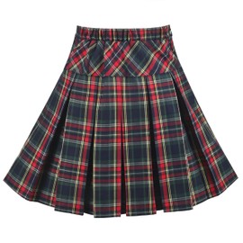 Sunny Fashion Girls Skirt Green Red Gingham Plaid Pleated Elastic Retro School Party Age 6 Years