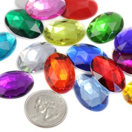 Allstarco 25x18mm Blue Aqua H122 1" Large Flat Back Oval Acrylic Rhinestones Cosplay Gems Plastic Jewels Embelishments DIY Crafts - 20 Pieces