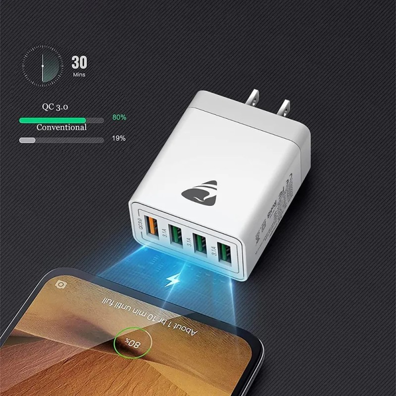 Enchufe Usb Clavija48w Carga Rápida3.0 4puertos Para Celular