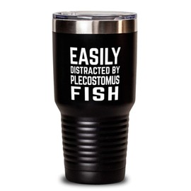 ODDITEES Funny Fish Tumbler Easily Distracted By Plecostomus Fish Tumbler 30oz Stainless Steel Black