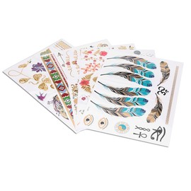 Etiqueta engoma del tatuaje, tatuajes temporales metálicos impermeables y resistentes al sudor, 5 hojas grandes de oro y plata con purpurina, para mujeres, niños, hombres, niñas
