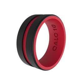 QALO Men's Folds of Honor Firefighter Strata Silicone Wedding Ring, Breathable, Durable Rubber Wedding Band for Men, 9mm Wide 1.85mm Thick, Black & Red, Size 9