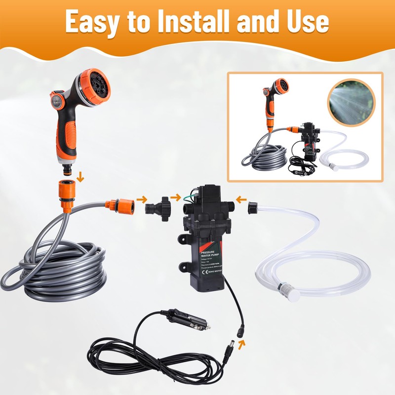 Bang4buck Portable Intelligent Electric Pressure Washer Pump 120W 80PSI 12V