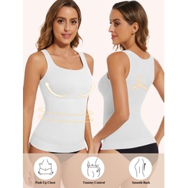 Joyshaper Shapewear Women's Tummy Control Tank Top Figure Shaping Camisole Body Shaper Sleeveless Top Square Neck, 47-White