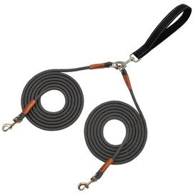 JDIDNEID 8FT Double Dog Leash, 2 Way Mulitiple Dog Leash Detachable No Tangle with Soft Padded Handle, 1/4" Rope Dual Dog Leash for 2 Dogs Outdoor Walking Black Grey