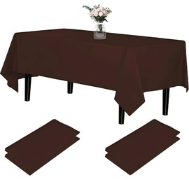 Newthinking Disposable Party Tablecloths, Rectangular, 137 x 274 cm, Pack of 4, Plastic Tablecloth for Party, Wedding, BBQ, Picnic, Christmas (Brown)