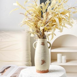 Florero de cerámica con asas, jarrón de 12.3 pulgadas de alto para centros de mesa, grandes jarrones decorativos de terracota, jarrones rústicos de granja para decoración del hogar, sala de estar