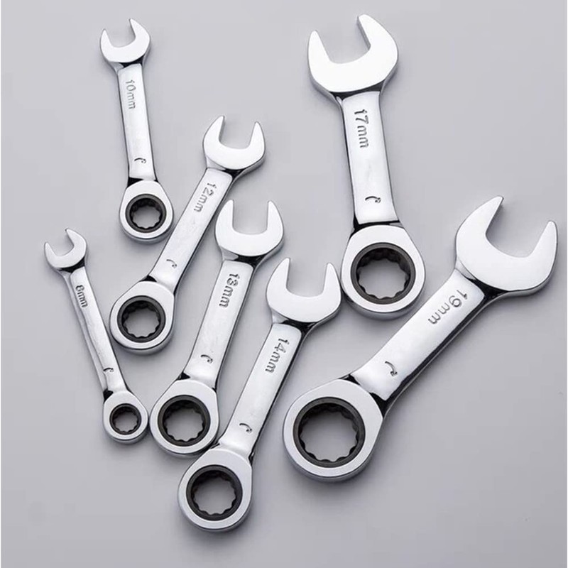FLZOSPER 8mm Metric Stubby Box End Head Geared Wrench, 72-Tooth