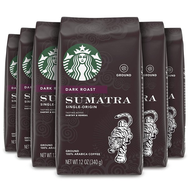 Starbucks Dark Roast Ground Coffee — Sumatra — 100% Arabica — 6 bags (12 oz. each)