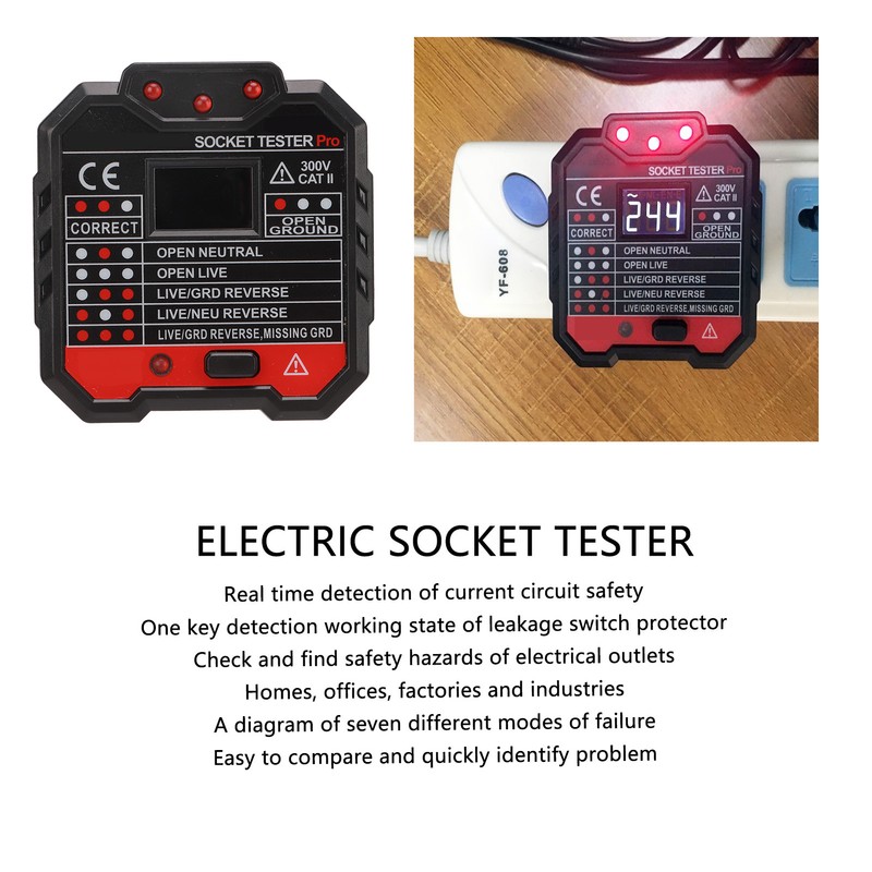 Socket Tester Outlet Electrical Receptacle Detector Phase Supply Polarity Voltage