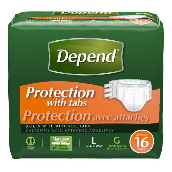 Depend Protection with Tabs Maximum Absorbency, Large, 16 Count(Pack of 3)