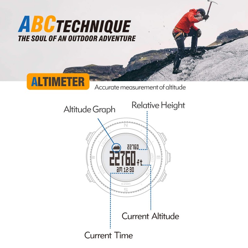 ハイキングウォッチ 登山時計 高度計 IP67防水防塵 コンパスウォッチ メンズスポーツウォッチ バロメータ温度計付き 天気予報 快適な耐久時計 ブラック