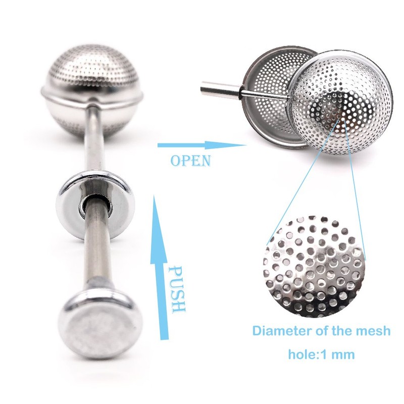 BITEYI Tea Infuser Long-Handled Stainless Steel Ball Shape Push Style