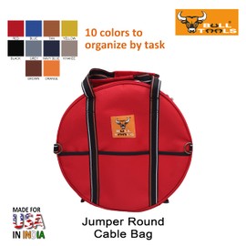 EV Charging & Jumper Cable Storage Bag, Organizer 6 Pocket Handmade Carry Bag - 15x15x4 Inch Waterproof Ballistic Polyester Canves Bag, Cords, Small Tools, For Motor Vehicles, Red, Round, Travel