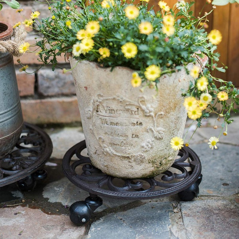 Sungmor Heavy Duty Cast Iron Plant Caddy,11" Round Potted Plant