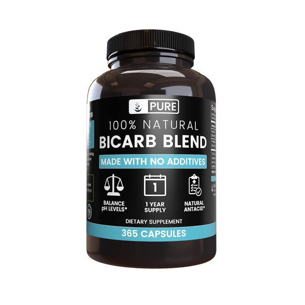 Natural Bicarb Blend, 1-Year Supply, 365 Capsules, No Fillers, No Additives, Gluten-Free, Made in The US, 825 mg of Undiluted & Sodium Bicarbonate & Potassium Bicarbonate Powders