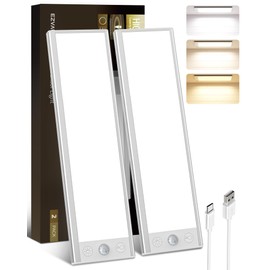 EZVALO Under Cabinet Lights, 150LM Ultra Bright Motion Sensor Lights, 3000mAh Rechargeable Magnetic Under Counter Lights for Kitchen, 3 Inch Wide Panel Dimmable Closet Light 2Packs