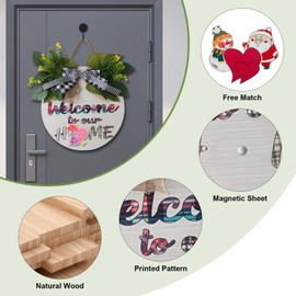 Interchangeable Wooden Seasonal Welcome Sign, Round Front Door Wreath for Front Door, Porch, Farmhouse, Wall Decoration, Suitable for Spring, Summer, Fall and Winter Seasons Holiday Decoration
