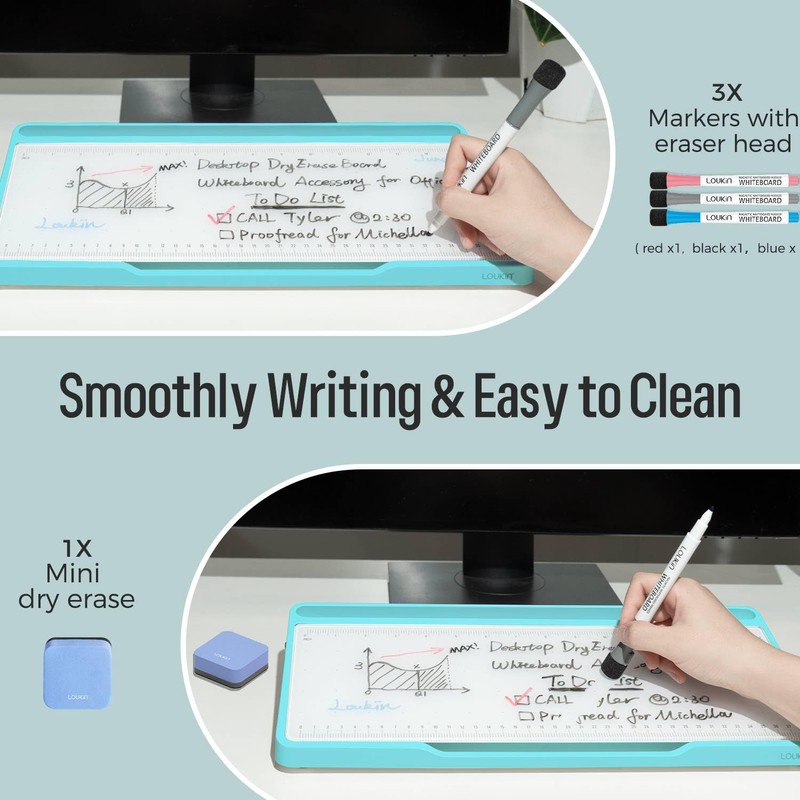 LOUKIN Glass Desktop Whiteboard, 15.3" x 5.6" Dry Erase Desk