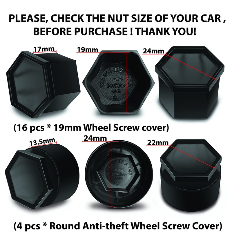 Biomar Labs 16pcs Wheel Nut Covers 4 pcs Locking Bolt