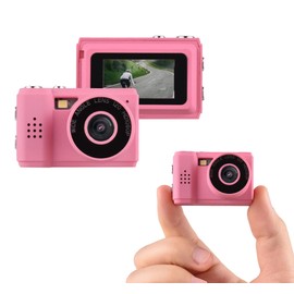 Mini Digital Camera with LCD Screen LED Flash 1080P Full HD 128GB SD Card Monoreflexes Shaped CMOS Small Compact Portable Video Recorder (Pink)